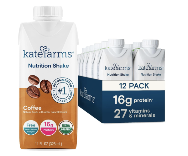 KATE FARMS Organic Nutrition Shake, Coffee, 16g protein, 27 Vitamins and Minerals, Protein Meal Replacement Drink, Protein Shake, 11 oz (12 Pack)